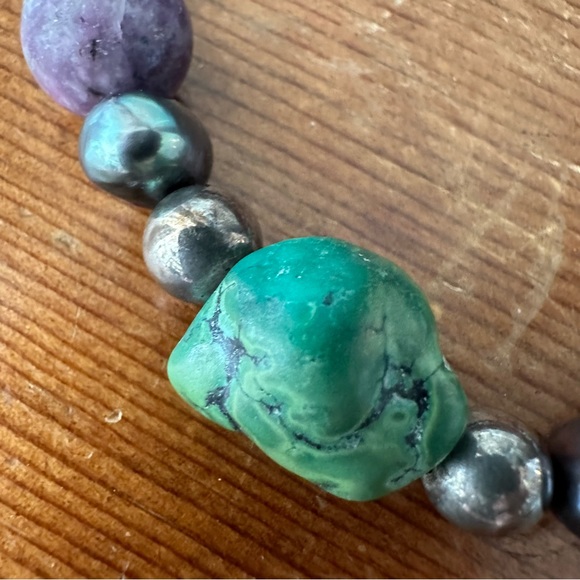 Chunky Turquoise Pearl Lapis Lazuli Natural Gemstone Peacock Choker Necklace - Picture 13 of 16